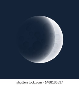 Lunar eclipse, one of the phases of the gray moon, earth shadow on the moon, space planet with craters in the universe, vector illustration