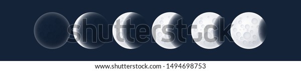 Lunar eclipse, phases of the gray moon,\
earth shadow on the moon, space planet with craters in the\
universe, vector\
illustration