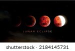 Lunar eclipse red moon phases on dark space galaxy background