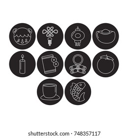 lunar festival icon set flat black