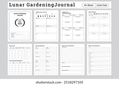 Mondgartenplaner mit Mondzyklen Vektorgrafik, Mondgartenarbeit für die Verfolgung von Gartenaktivitäten durch den Mond