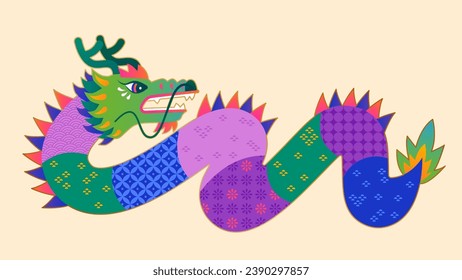 Lunar holiday dragon with beautiful oriental pattern isolated on cream color background.