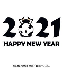 Lunar horoscope sign. Happy new year 2021. Bull, ox, cow. Template for your design - poster, card, invitation. Vector illustration.