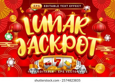 lunar jackpot 3d text effect and editable text effect with lanterns and Chinese ornaments