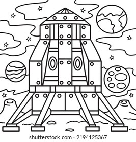 Lunar Lander on the Moon Coloring Page for Kids