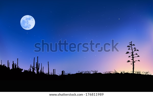 Lunar landscape\
at sunset. Vector\
illustration