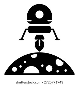 Lunar module icon in motion of moon landing with rockets firing
