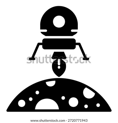 Lunar module icon in motion of moon landing with rockets firing