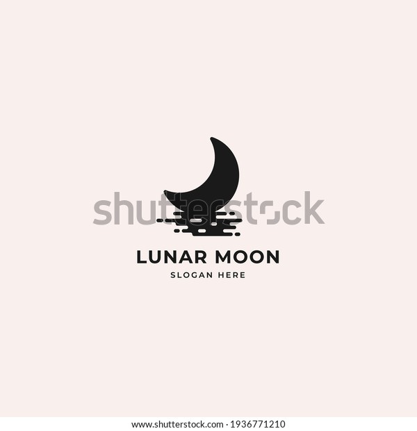 Lunar moon logo with silhouette of moon\
shadow on water. Creative logo design\
template