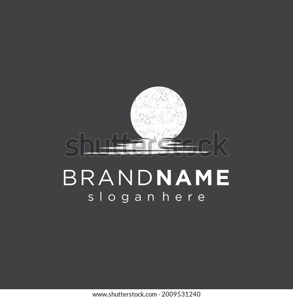 Lunar moon logo with silhouette of moon shadow on\
water design Vector