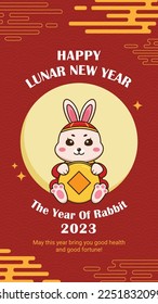 Lunar new year 2023 the year of rabbit holding gold coin