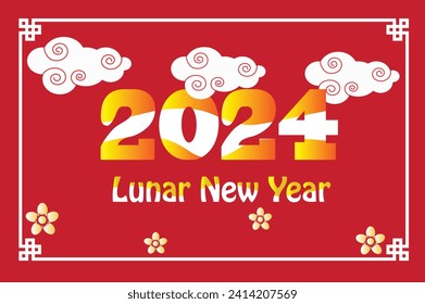 lunar new year 2024 with clouds and flowers