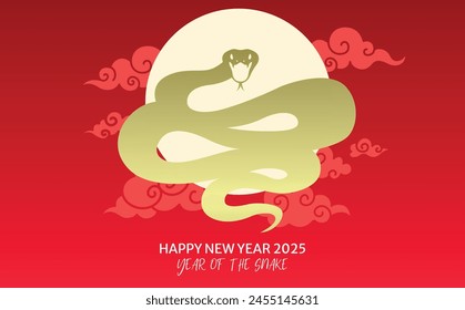 Lunar new year 2025 greeting card zodiac snake. Chinese paper cutting style snake design for year of the snake celebration.