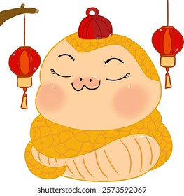 lunar new year 2025 - year of the snake 2 - cute baby snake with closed eyes illustration