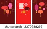 Lunar new year background, banner, story template. Chinese New Year 2024 , Year of the Dragon. Geometric modern vector style