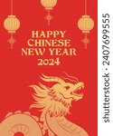 Lunar new year background, banner, Chinese New Year 2024 , Year of the Dragon. Lanterns