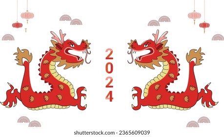 Lunar new year background, banner, Chinese New Year 2024 , Year of the Dragon. Geometric vector  modern style