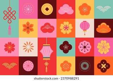 Lunar new year background, banner, pattern. Chinese New Year 2024, Geometric modern style. Vector design and illustration