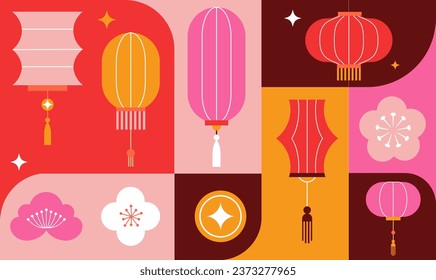 Lunar new year background, banner, pattern. Chinese New Year 2024, Geometric modern style. Vector design and illustration