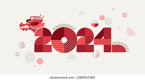 Lunar new year background, banner, Chinese New Year 2024 , Year of the Dragon. Geometric vector flat modern style