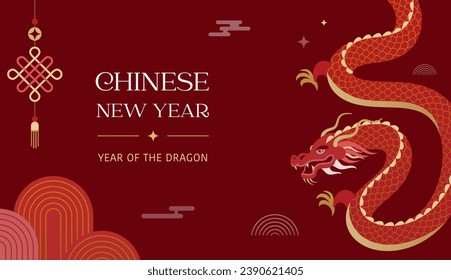 Lunar new year background, banner, Chinese New Year 2024 , Year of the Dragon. Traditional minimalist modern style. Vector concept design