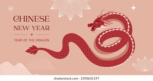 Lunar new year background, banner, Chinese New Year 2024 , Year of the Dragon. Traditional minimalist modern style. Vector concept design