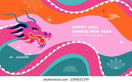 Lunar new year background, banner, Chinese New Year 2024 , Year of the Dragon. Traditional minimalist modern style. Vector concept design