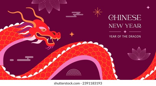 Lunar new year background, banner, Chinese New Year 2024 , Year of the Dragon. Traditional minimalist modern style. Vector concept design