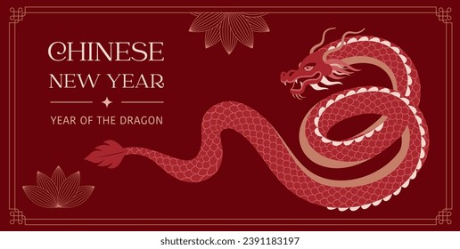 Lunar new year background, banner, Chinese New Year 2024 , Year of the Dragon. Traditional minimalist modern style. Vector concept design
