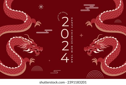 Lunar new year background, banner, Chinese New Year 2024 , Year of the Dragon. Traditional minimalist modern style. Vector concept design