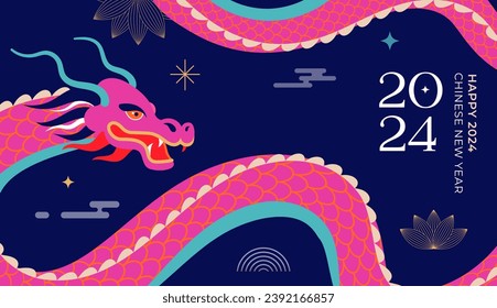 Antecedentes del año nuevo lunar, cartel, Año nuevo chino 2024 , Año del dragón. Estilo moderno tradicional y minimalista. Diseño de vectores