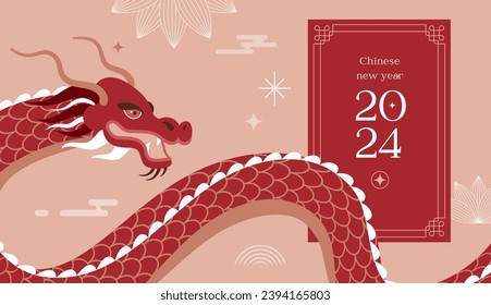 Lunar new year background, banner, Chinese New Year 2024 , Year of the Dragon. Traditional minimalist modern style. Vector concept design