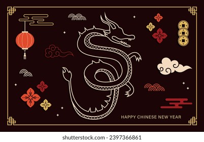 Lunar new year background, banner, Chinese New Year 2024 , Year of the Dragon. Traditional minimalist modern style. Vector concept design