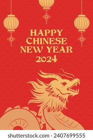 Lunar new year background, banner, Chinese New Year 2024 , Year of the Dragon. Lanterns