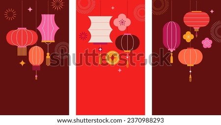Lunar new year background, banner, story template. Chinese New Year 2024 , Year of the Dragon. Geometric modern vector style
