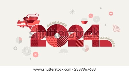 Lunar new year background, banner, Chinese New Year 2024 , Year of the Dragon. Geometric vector flat modern style