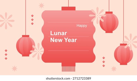 Modelo de fundo lunar ano novo com lanternas e flores.