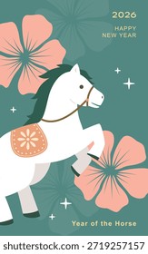 Modelo lunar de fundo de ano novo com flor e cavalo.