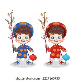 Lunar New Year  boys wear traditional clothes.