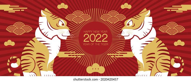 Lunar new year, Chinese New Year, 2022, Year of the Tiger, cartoon character, royal tiger,  Flat design (Translate : Tiger, Chinese New Year )
