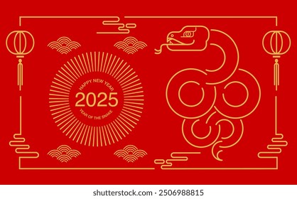 Lunar new year, Chinese New Year 2025 ,Year of the Snake ,line art ,outline ,simple ,Geometric shapes (Translate : Chinese New Year )