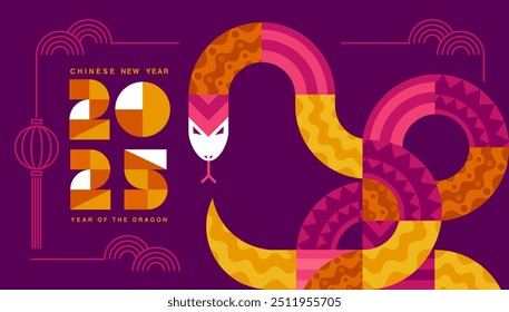 Lunar new year, Chinese New Year 2025 ,Year of the Snake ,line art ,outline ,simple ,Geometric shapes (Translate : Chinese New Year )