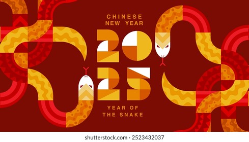 Lunar new year, Chinese New Year 2025 ,Year of the Snake ,line art ,outline ,simple ,Geometric shapes (Translate : Chinese New Year )