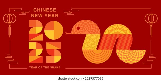 Lunar new year, Chinese New Year 2025 , Year of the Snake ,line art ,outline, simple ,Geometric shapes