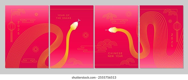 Lunar new year, Chinese New Year 2025 ,Year of the Snake ,line art ,outline ,simple ,Geometric shapes (Translate : Chinese New Year )