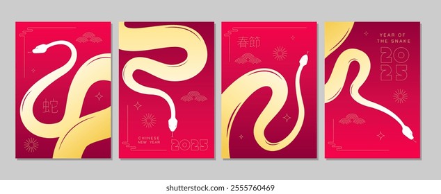 Lunar new year, Chinese New Year 2025 ,Year of the Snake ,line art ,outline ,simple ,Geometric shapes (Translate : Chinese New Year )