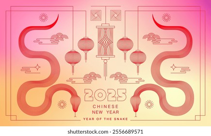 Lunar new year, Chinese New Year 2025 ,Year of the Snake ,line art , outline ,simple ,Geometric linear (Translate : Chinese New Year )