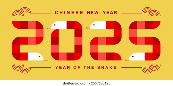 Lunar new year, Chinese New Year 2025 ,Year of the Snake ,line art , outline ,simple ,Geometric linear (