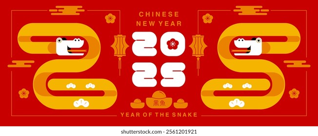 Lunar new year, Chinese New Year 2025 ,Year of the Snake ,line art , outline ,simple ,Geometric linear (Translate : Chinese New Year )