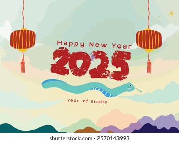 Lunar new year, Chinese new year 2025, year of snake, zodiac, vector, illustration